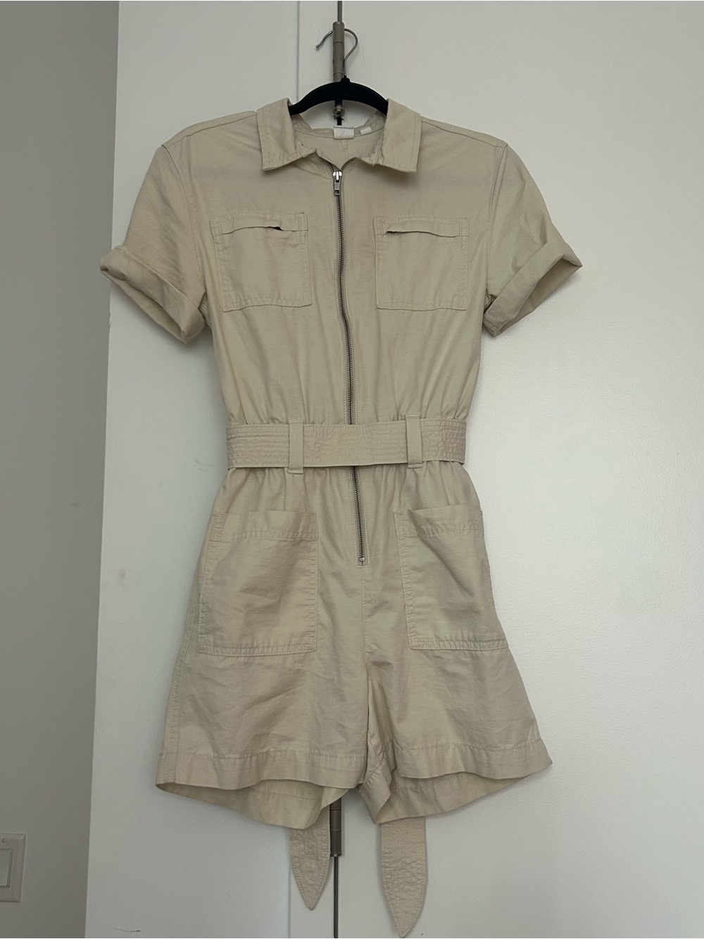 GAP Beige Short-Sleeve Utility Romper with Belt